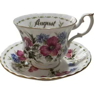 ROYAL ALBERT Tea Cup and Saucer August Flower of the Month Boxed New Collectible